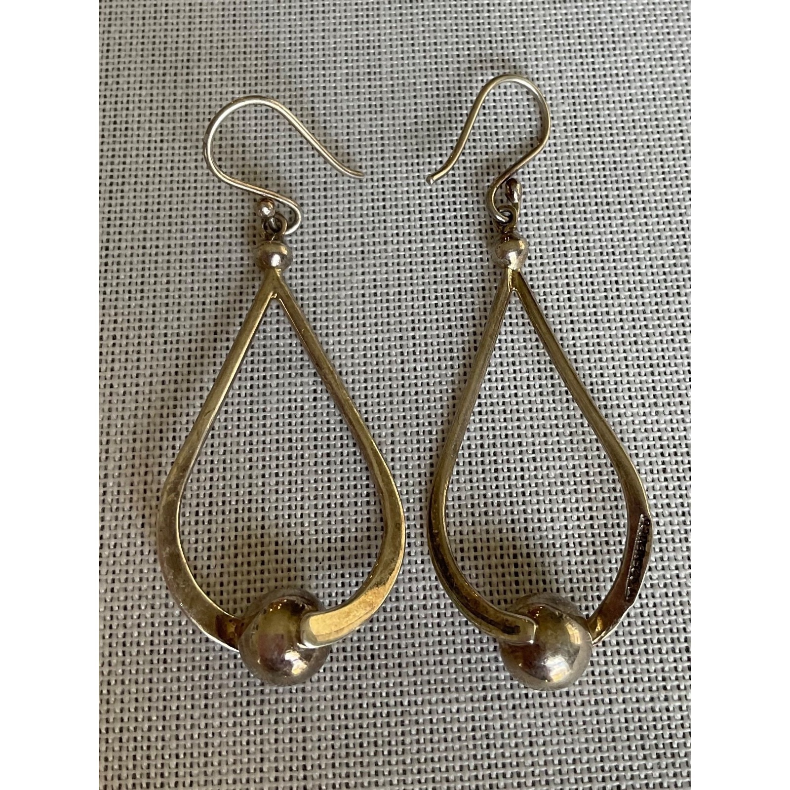 Ati Mexico 925 Sterling Silver Teardrop Loop Ball Hook Dangle Earrings Vintage 39$